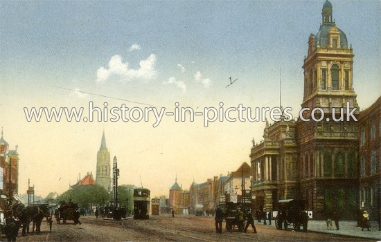 Town Hall & High Street, Stratford, London. c.1906